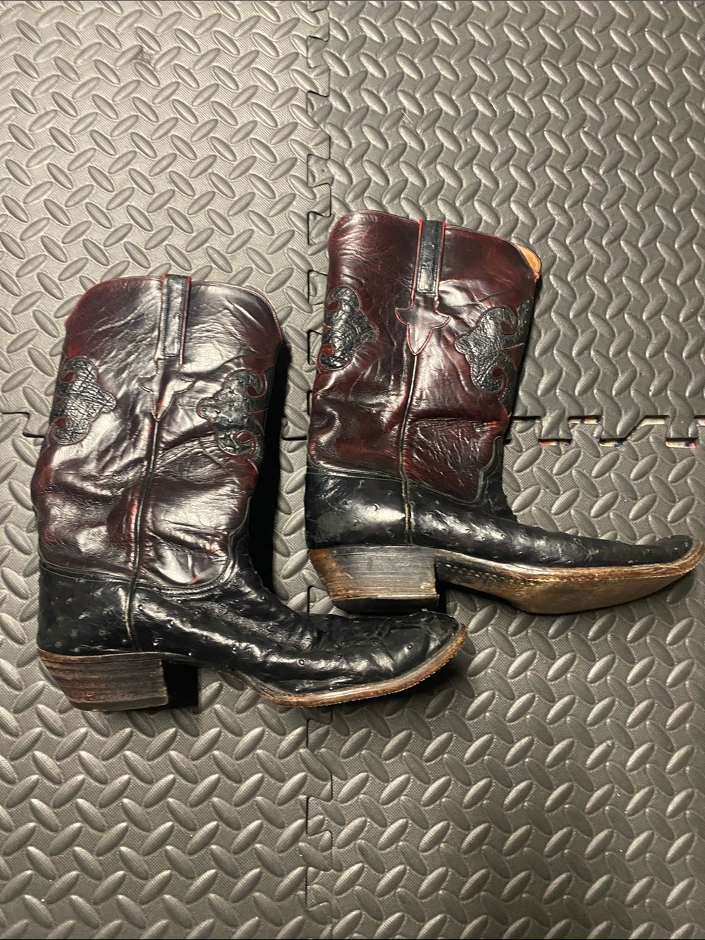 Lucchese Classics Ostrich Cowboy Boots Men 13 D Black Cherry Inlay Western
